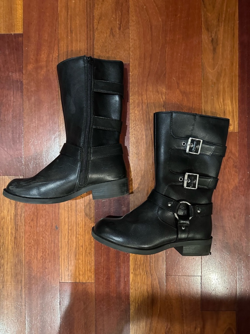 art class Black Double-Buckle Mid-Calf Kids Boots